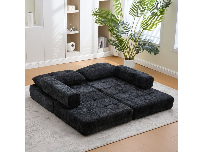  Canapé-lit pliant 1 place en tissu noir avec coussins, convertible confortable et gain de place pour salon ou chambre  - Conforama E