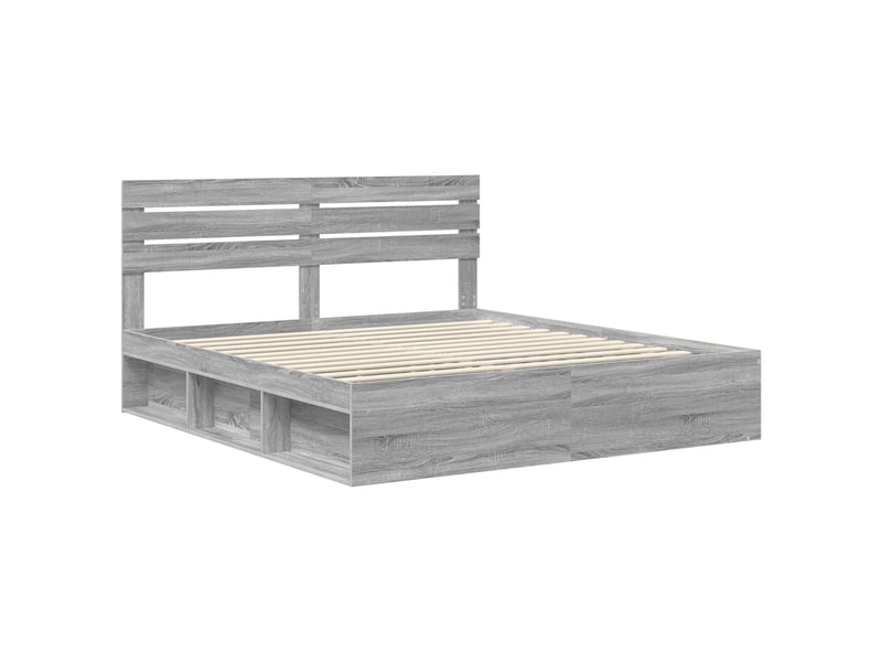  Lit double- lit adulte -  cadre de lit gris sonoma 200 x 200 cm pin massif  - Conforama C