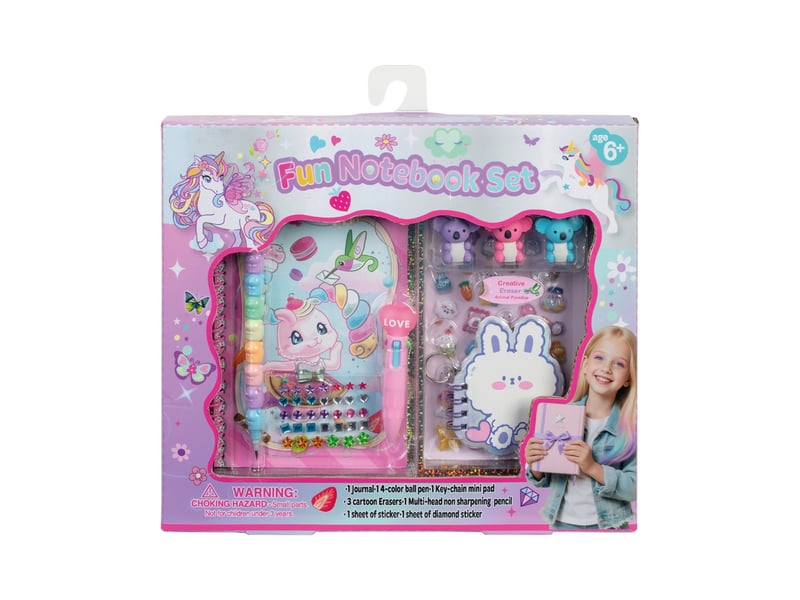  Cahier decoratif a personnaliser 6+ rose avec stickers accessoires, pinceau, perles, effaceur et porte-cle A2602444 - Conforama A