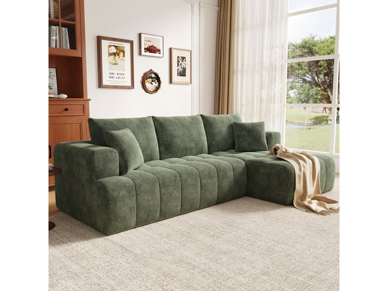  Canapé d'angle modulable vert en chenille, canapé 3 à 4 places sans structure, design bas pour salon et appartement  - Conforama E
