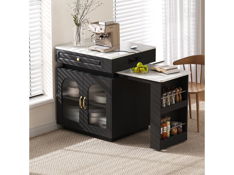 Îlot de cuisine 2 portes 1 tiroir coloris noir led mdf Îlot de cuisine noir - Conforama D