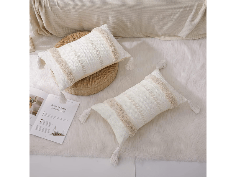  Housses de coussin décoratives modernes, géométriques et simples, en tricot, beiges, pour canapé et salon, 50 x 30 cm  - Conforama D