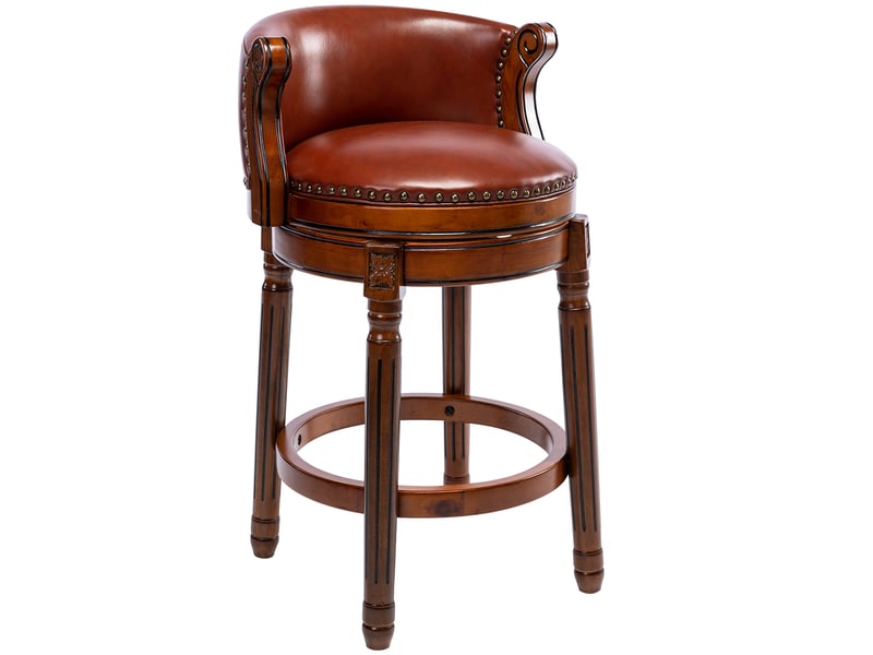  Tabouret de bar pivotant,54,8x54,8x96 cm,cuir véritable et bois,marron  - Conforama A