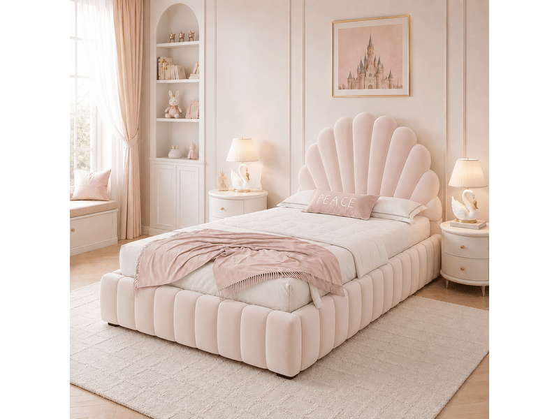  Lit coffre rembourré 90x200 cm coloris rose velours  - Conforama D