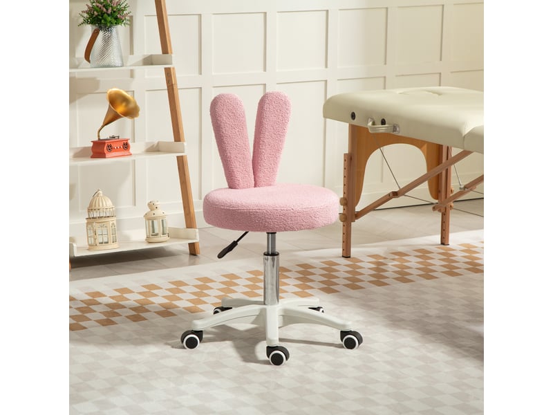  Chaise de bureau à oreilles de lapin réglable en hauteur avec revêtement en polaire douce, rose, 53 x 53 x 70-84 cm  - Conforama C