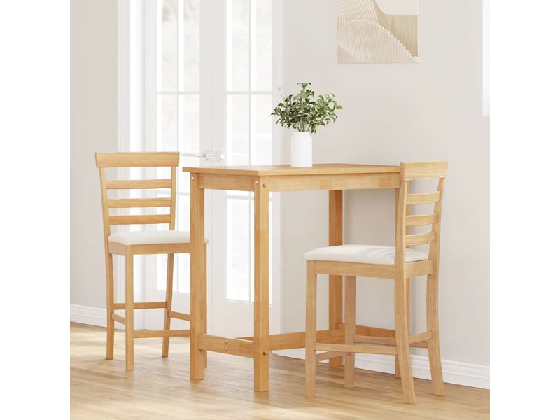  Lot de 2 tabouret de bar, chaise de bar avec coussins naturel bois massif d'hévéa  - Conforama C