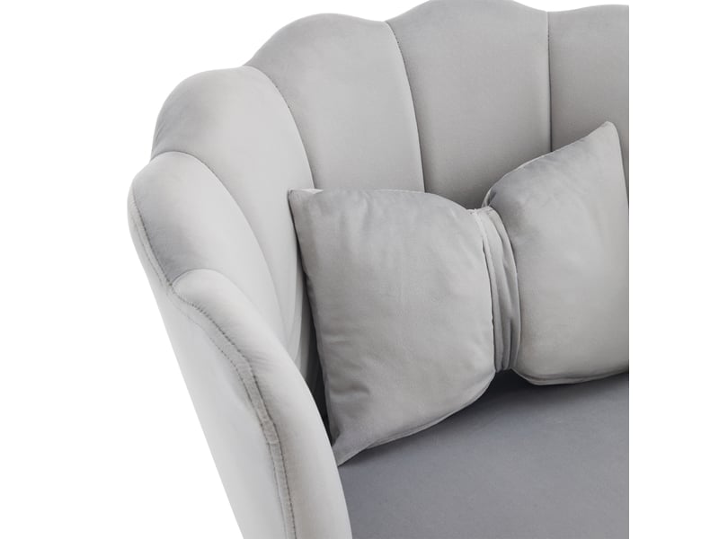  Fauteuil 58x63x77 cm, dossier à pétales, pieds en métal doré et coussins papillon, confortable, velours gris  - Conforama E