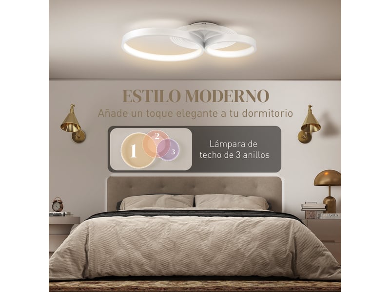 Plafonnier led 40 w, blanc, 3000 k4000 k6500 k, idéal pour chambre, salon, cuisine et salle à manger.  - Conforama E