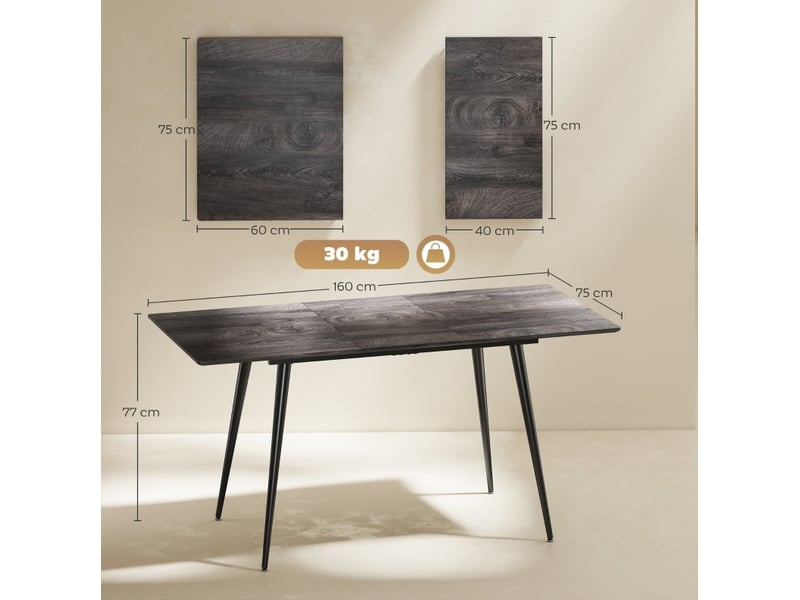 Table extensible pour 6 à 8 personnes avec rallonge dissimulée et pieds en acier pour salle à manger - Conforama D