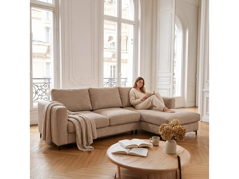 Canapé d'angle droit convertible - 4 places - velours côtelé - fiesole - beige 3CA52.CA.4AC.D.05 - Conforama D