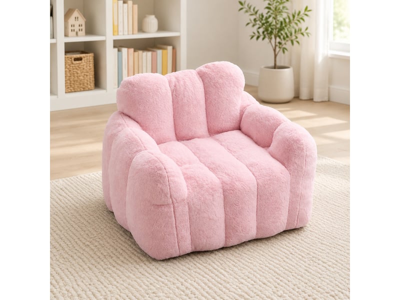  Fauteuil pouf en forme de lotus, assise rembourrée en mousse, léger et déplaçable, peluche rose  - Conforama C