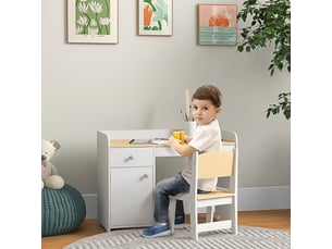 Bureau enfant avec chaise, table enfant avec tiroir, placard et large plateau, pour 3 à 6 ans, 80 x 39 x 59 cm, blanc