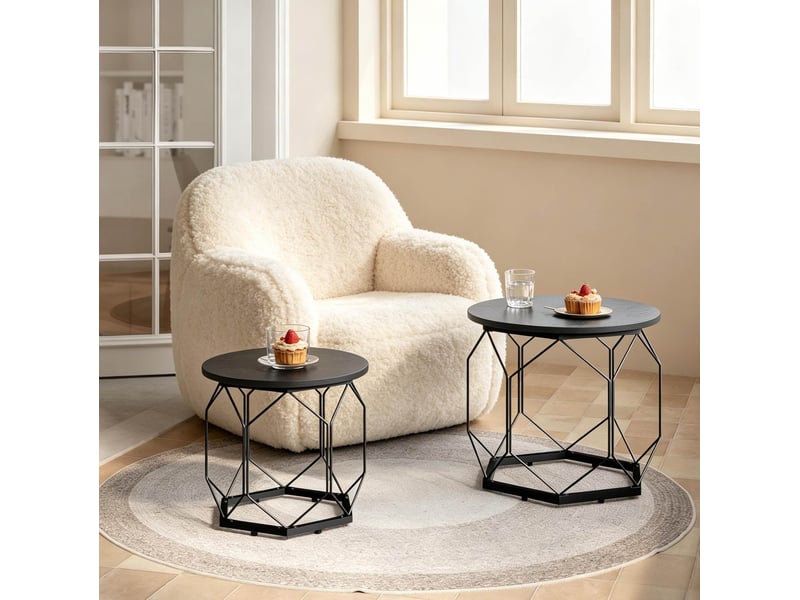  Lot de 2 tables basses rondes noires en bois et métal  - Conforama B