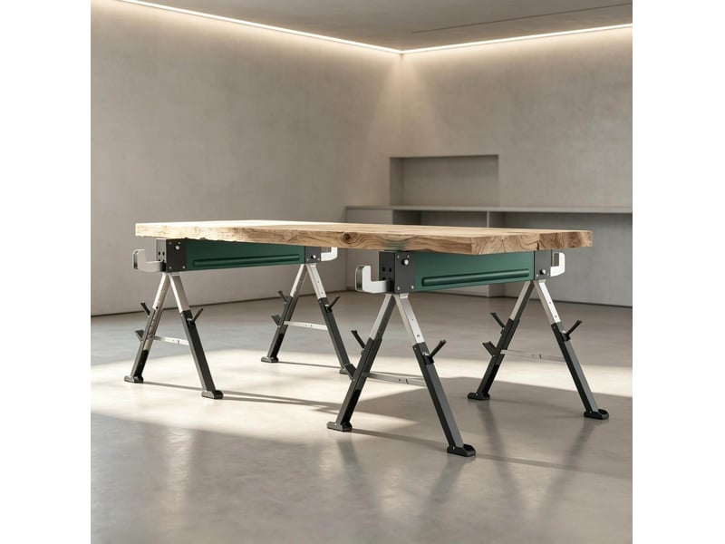 Lot de 2 chevalets de sciage pliables 116x64 cm réglables en hauteur métal vert - Conforama D