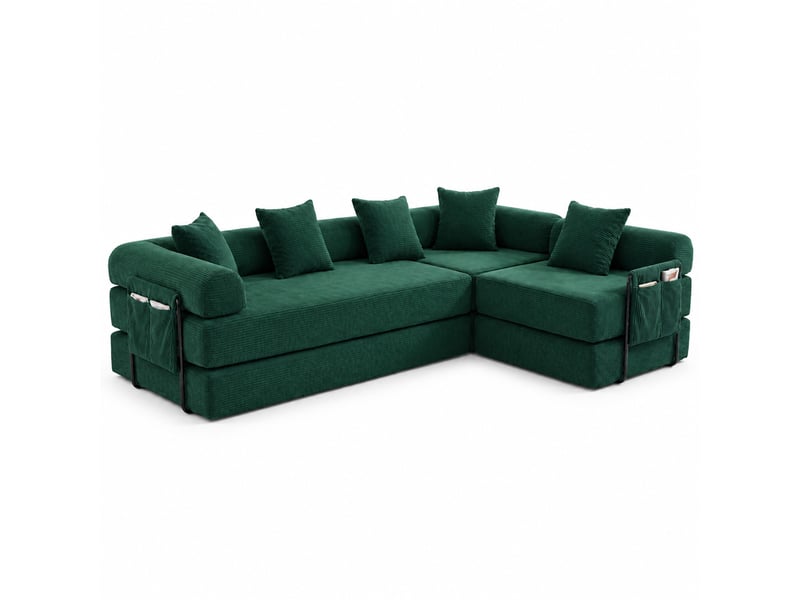  Canapé modulable modenvie 4 places en velours côtelé vert émeraude 270 x 180 x 64 cm  - Conforama A