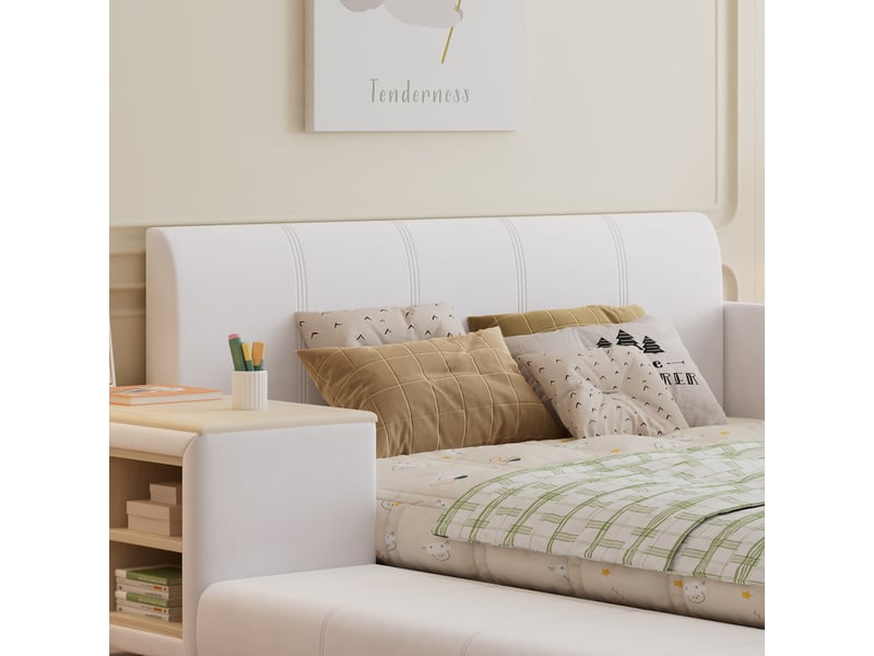  Lit combiné 140 x 200 cm en velours blanc avec bureau et tabouret Fay Lum - Conforama D