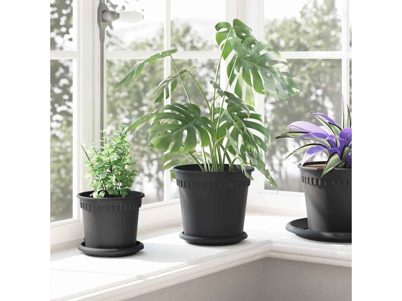 Jardinière - pot à fleurs rond 24 pcs noir ø 19 x 16,5 cm plastique - Conforama D