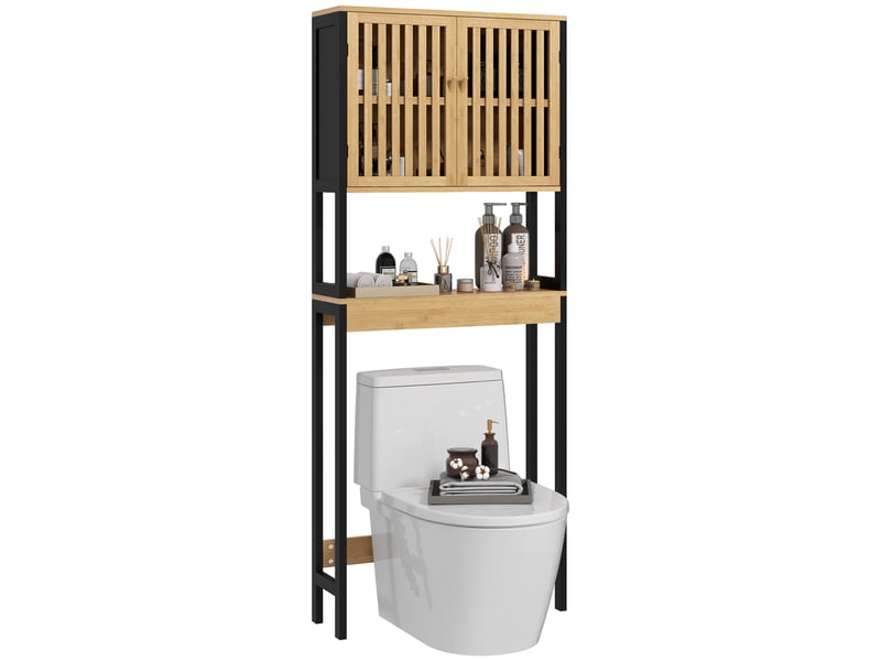 Meuble au-dessus des toilettes en bambou et mdf, 2 portes à lattes, 60 x 21,5 x 172 cm  - Conforama A
