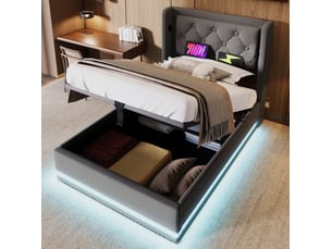 Lit coffre 90x200 cm ULEVR   coloris gris