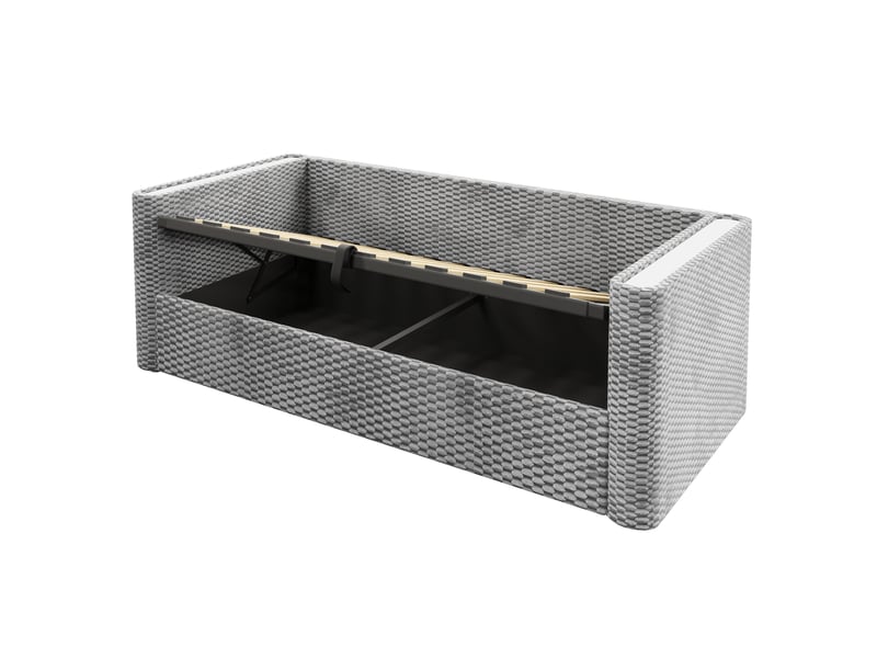  Lit banquette gris 90x200 cm en velours avec led, rangement hydraulique et sommier à lattes  - Conforama D