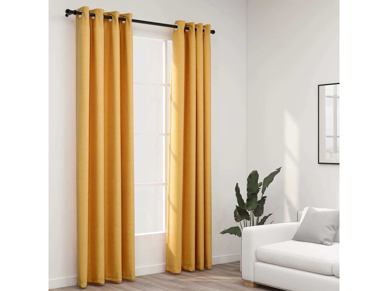  Lot de 2 rideaux occultants, rideaux black-out aspect lin à œillets jaune 140x245 cm cf44508  - Conforama B
