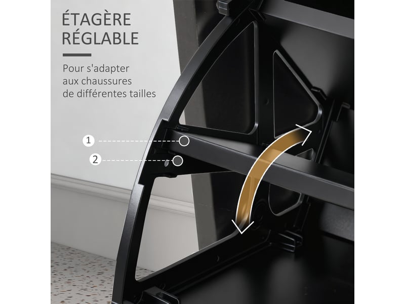  Ensembles 3 en 1 de meuble d'entrée vestiaire avec porte-manteau panneau, miroir et banc à chaussures noir  - Conforama R