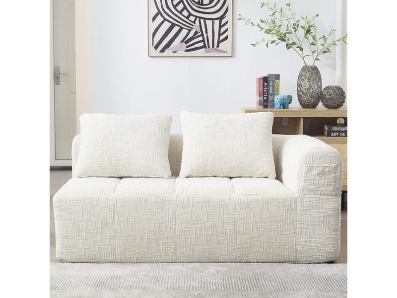  Canapé 2 places tissu en chenille douce avec coussins,canapé avec poches latérales,canapé modulable,design moderne beige 158x90x60cm - Conforama C