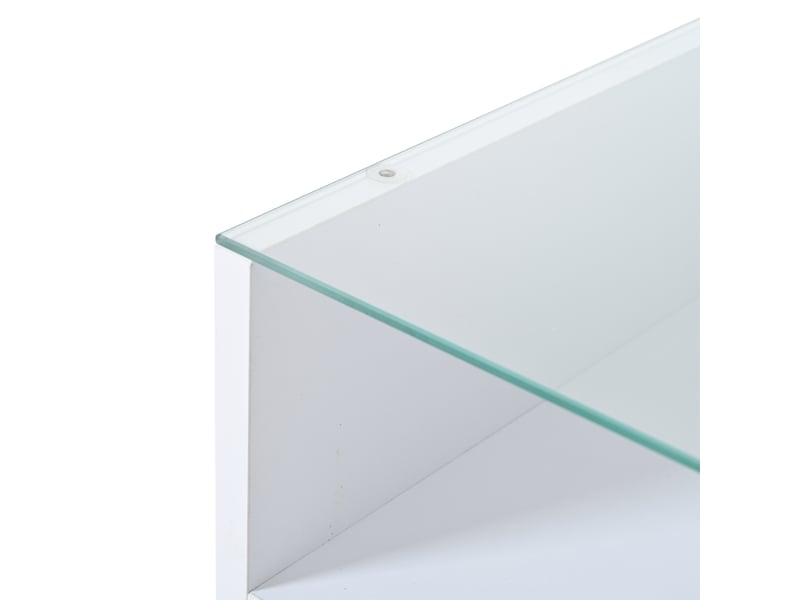  Table basse relevable avec 2 tiroirs, rangement et led pour salon 80×80×45 cm en panneaux de particules blanche  - Conforama D