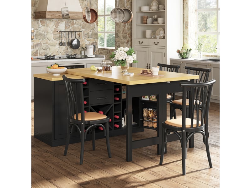 Îlot de cuisine rotatif 360° 120-223x40x73.8 cm noir avec rangement - Conforama D