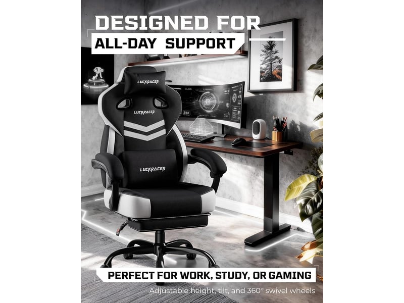  Gtplayer chaise de jeu en tissu avec accoudoirs synchronisés, inclinaison de 90-155° et repose-pieds - noir - double ligne LR408-BK-DL-FA - Conforama C