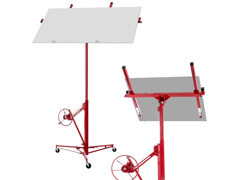 Lève-plaques pour plaques de plâtre 140-350 cm rouge en acier, inclinable, 3 roulettes freinées - Conforama A