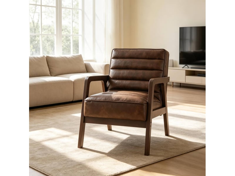 Fauteuil de salon rembourré marron antique en pu avec accoudoirs - Conforama B