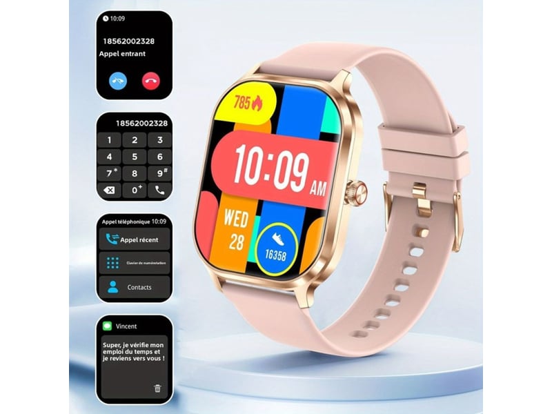  Smartwatch sans fil hd 2.02 pouce bluetooth bracelet silicone rose 189790_AADLJ50285_6_DROPFR - Conforama C