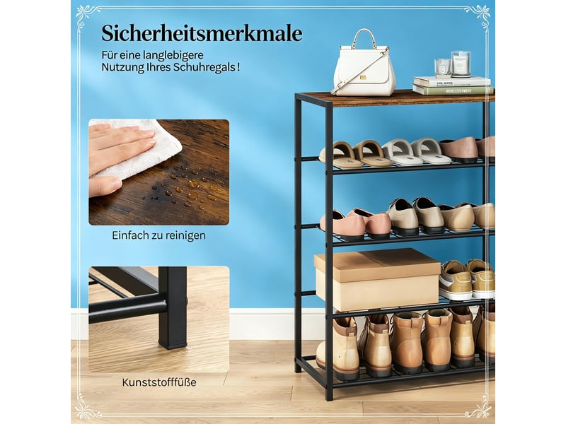 Étagère à chaussures,63x30x83 cm,mdf et acier,noir marron rustique - Conforama E