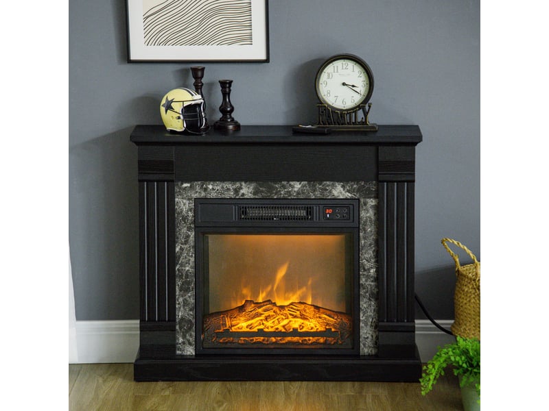  Cheminée électrique effet flamme 3d, chauffage réglable, noire, 80 x 21,6 x 67,8 cm  - Conforama D