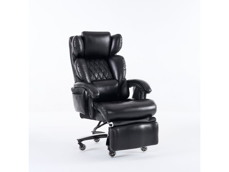  Fauteuil de bureau massant inclinable avec repose-pieds, dossier réglable et poches latérales en pu noir  - Conforama A