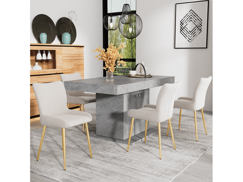  Lot de 4 chaises 58x47x85 cm, salle à manger, velours beige, confort lounge, 4 pieds dorés en métal solides  - Conforama D