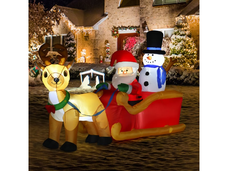  Père noël gonflable avec traîneau et rennes 200 cm 5 lumières led décoration de noël intérieure et extérieure rouge  - Conforama D