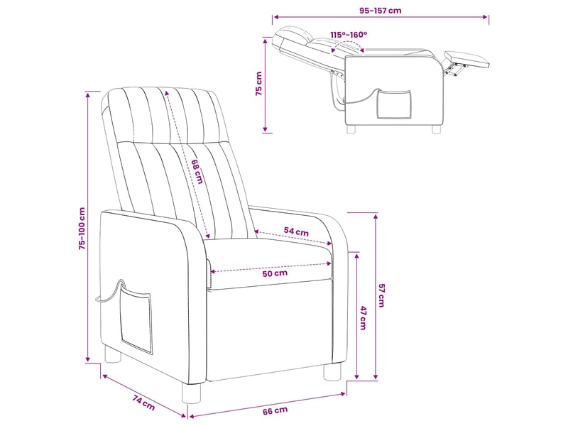 Vidaxl fauteuil de massage inclinable rose velours (v)  - Conforama C