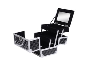 Mallette à maquillage rangement à 3 niveaux avec miroir verrouillage avec 2 clés dim. 20l x 15l x 15h cm noir