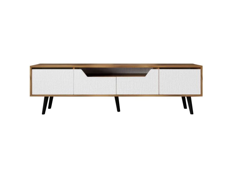  Meuble tv en aggloméré 180 x 29.8 x 48 cm roma blanc et noyer  - Conforama A
