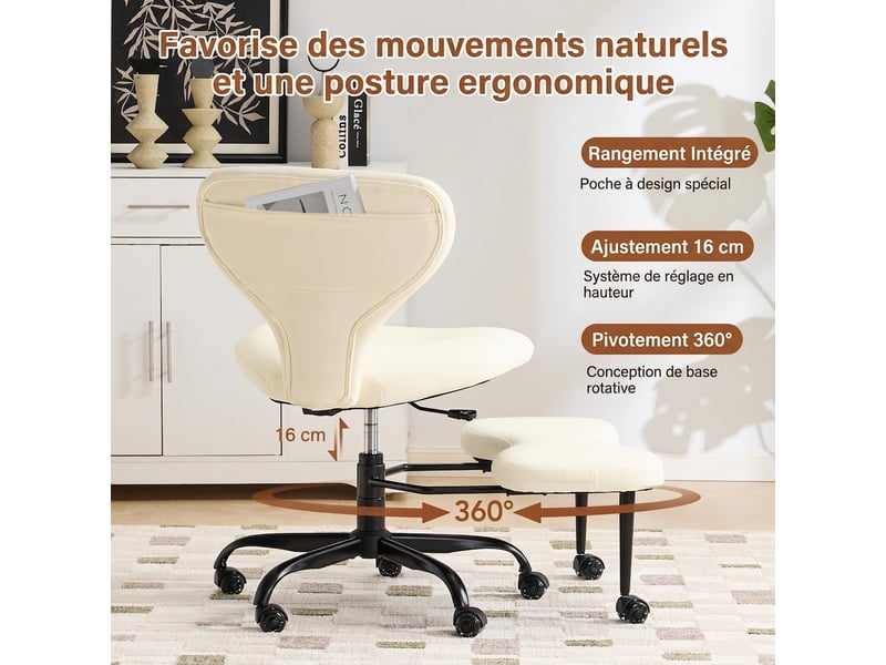  Chaise de bureau jambes croisées pivotante avec repose-pieds, simili cuir blanc, sans accoudoirs, 67x80x84 cm  - Conforama R