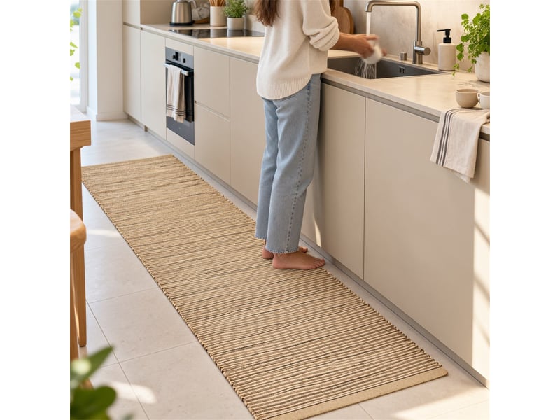  The white stone tapis kilim artisanal en coton 55x230 cm beige | style berbère traditionnel, tissage plat, uni | 100% coton, lavable en machine  - Conforama A