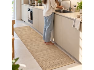The white stone tapis kilim artisanal en coton 55x230 cm beige | style berbère traditionnel, tissage plat, uni | 100% coton, lavable en machine