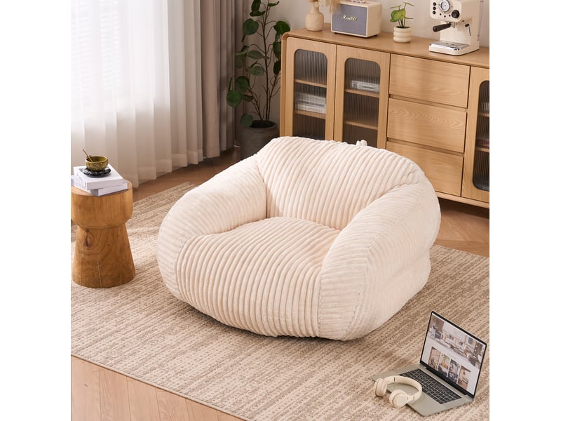  Fauteuil poire pour adulte modenvie en velours côtelé beige, mousse haute densité, 116 x 110 x 61 cm  - Conforama B
