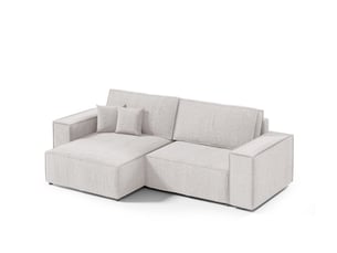 Canapé d'angle réversible convertible ULTRA  4 places Velours côtelé beige avec coffre de rangement