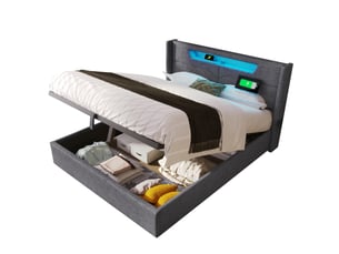 Lit coffre 160x200 cm <strong>MAISENTIEL</strong> <strong></strong> coloris gris