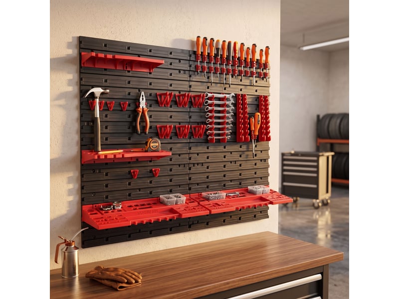  Peg medium - 4 panneaux perforés porte-outils d'atelier 68 pièces support de rangement mural en métal noir  - Conforama B