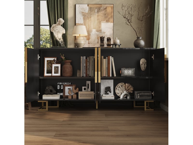  Buffet modenvie 2 portes 152 x 40 x 75 cm mdf noir détails dorés  - Conforama D