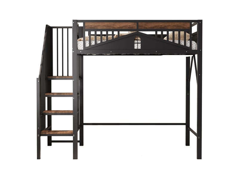  Lit mezzanine 90x200cm coloris noir métal et bois massif lit enfant noir - Conforama A